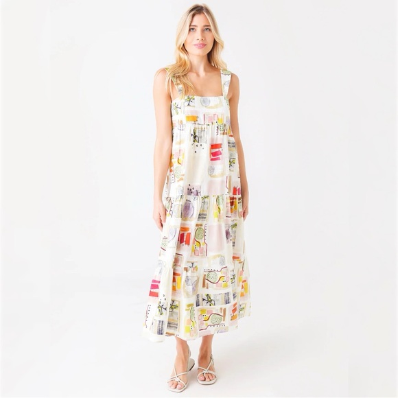 Hunter Bell Poppy Maxi Dress XS Cotton Abstract Print Resort Vacation Coastal - Picture 2 of 12